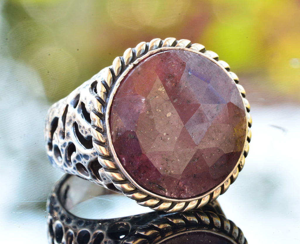 Sapphire Round Stone Ring - 925 Sterling Silver Men's Ring — 3