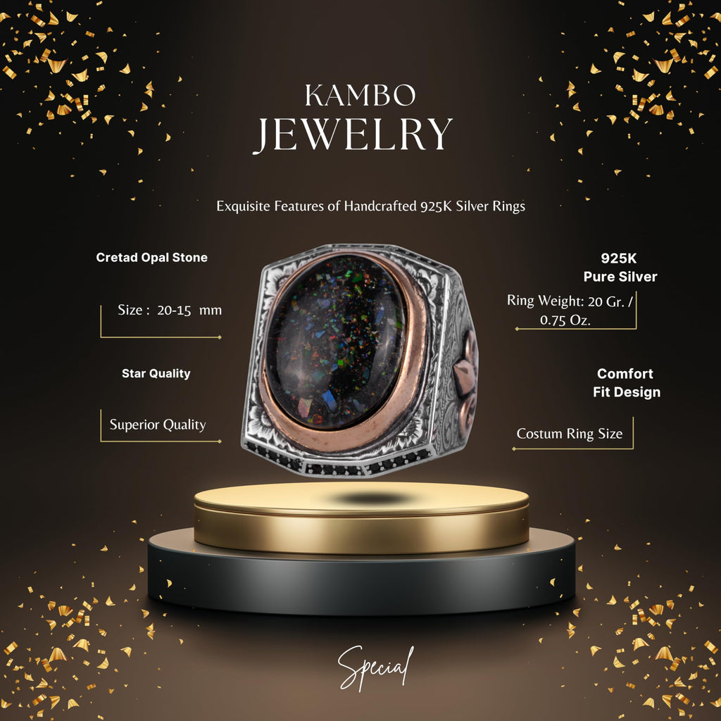 KAMBO Men's Design Opal Ring – 925 Sterling Silver Large Oval Opal Ring – Handmade Statement Ring for Men — 2