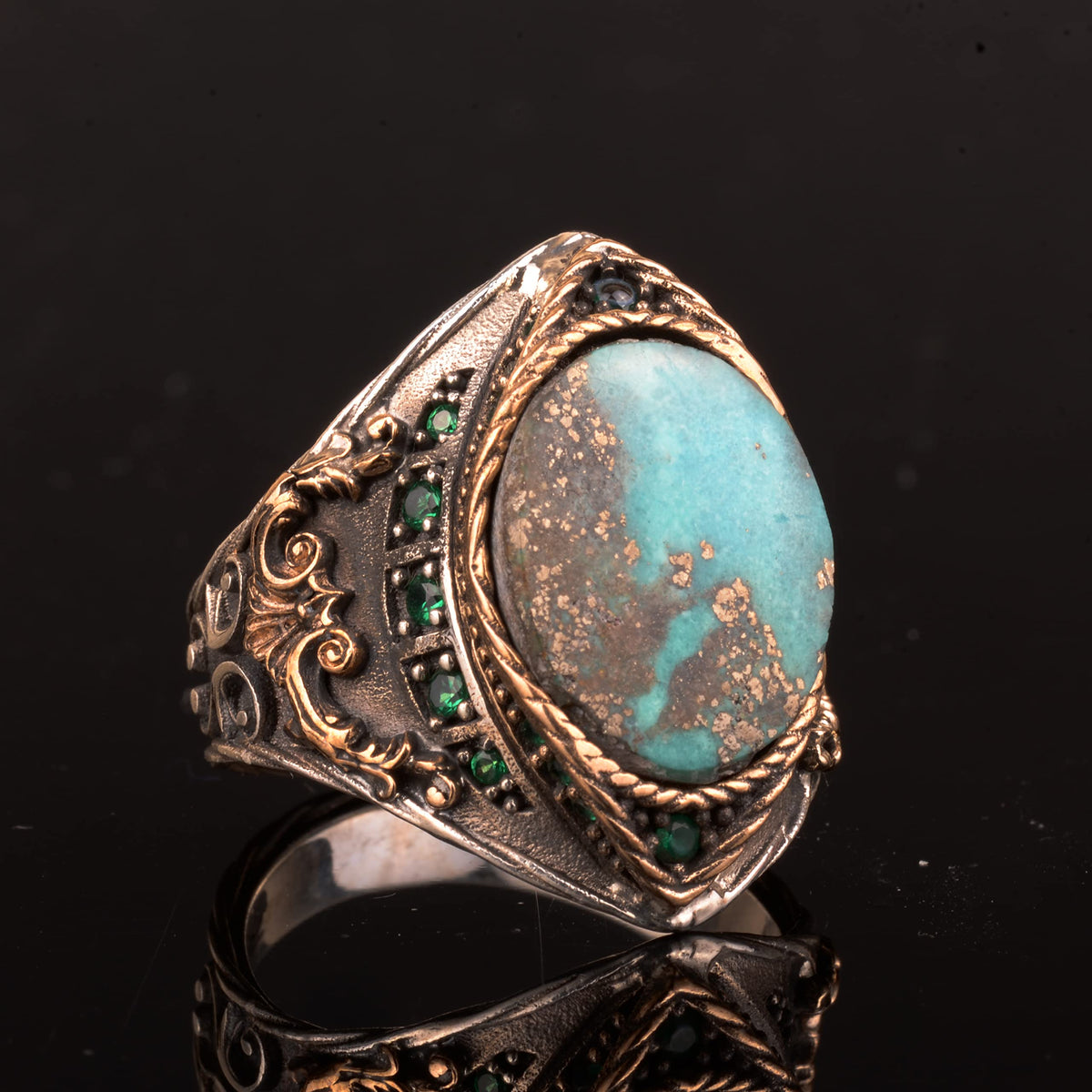 Arizona Turquoise Stone Ring, Sultan Ring, 925 Sterling Silver Ring — 5