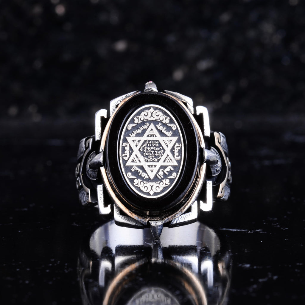 KAMBO Natural Stone Ring 925 Sterling Silver – Handmade Men's Statement Ring Healing Jewelry (Seal of Solomon) — 4