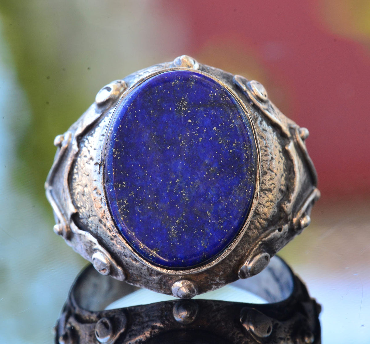 Men's Natural Lapis Lazuli Ring, 925 Sterling Silver, Handcrafted Medieval Design — 5