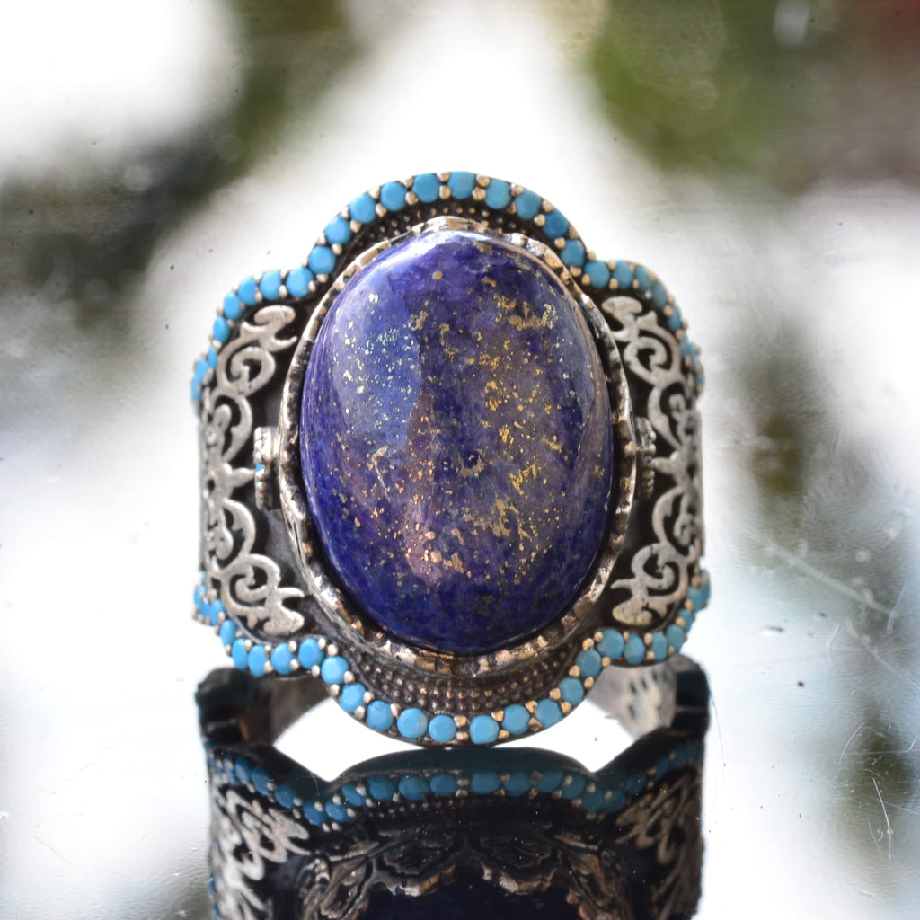 Handcrafted 925 Sterling Silver Men's Ring - Natural Lapis Lazuli Stone — 6