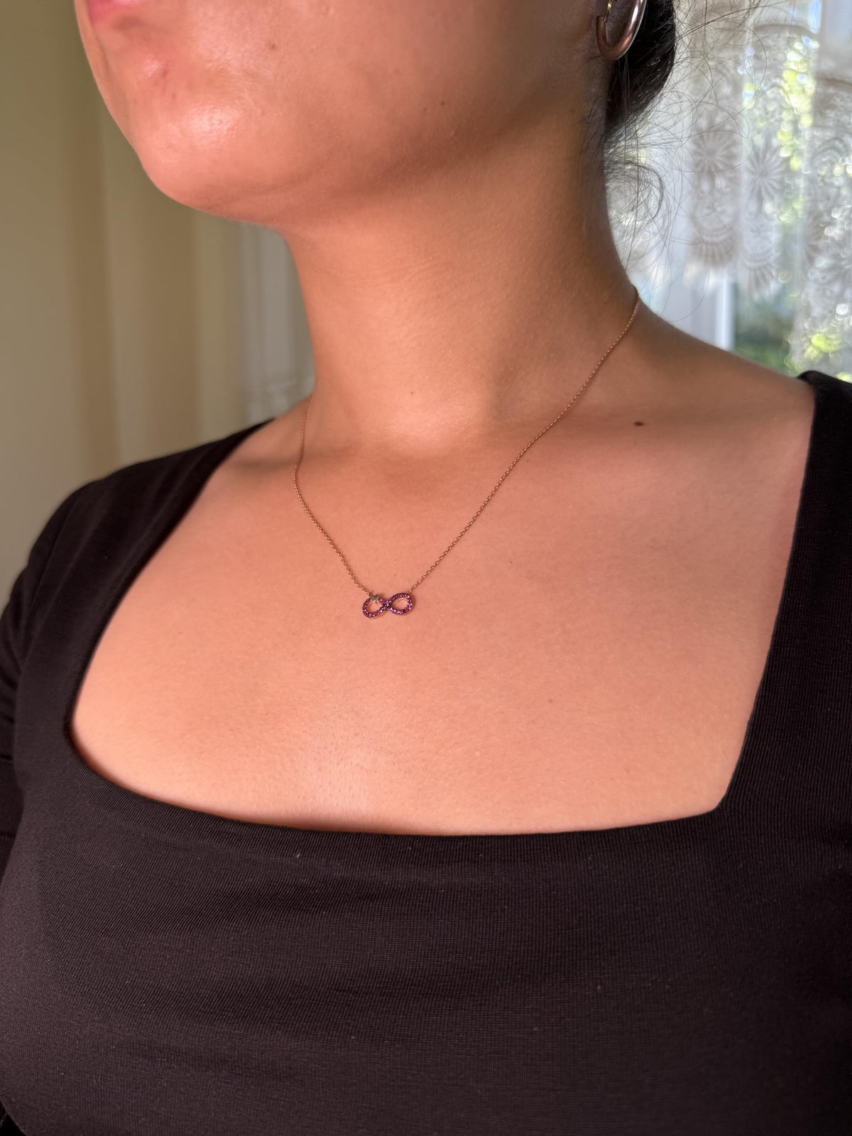 KAMBO 925 Sterling Silver Rose Gold Infinity Necklace with Purple Stone – Women's Heart Accent Love Necklace – Elegant Romantic Jewelry Gift – 43cm Chain — 3