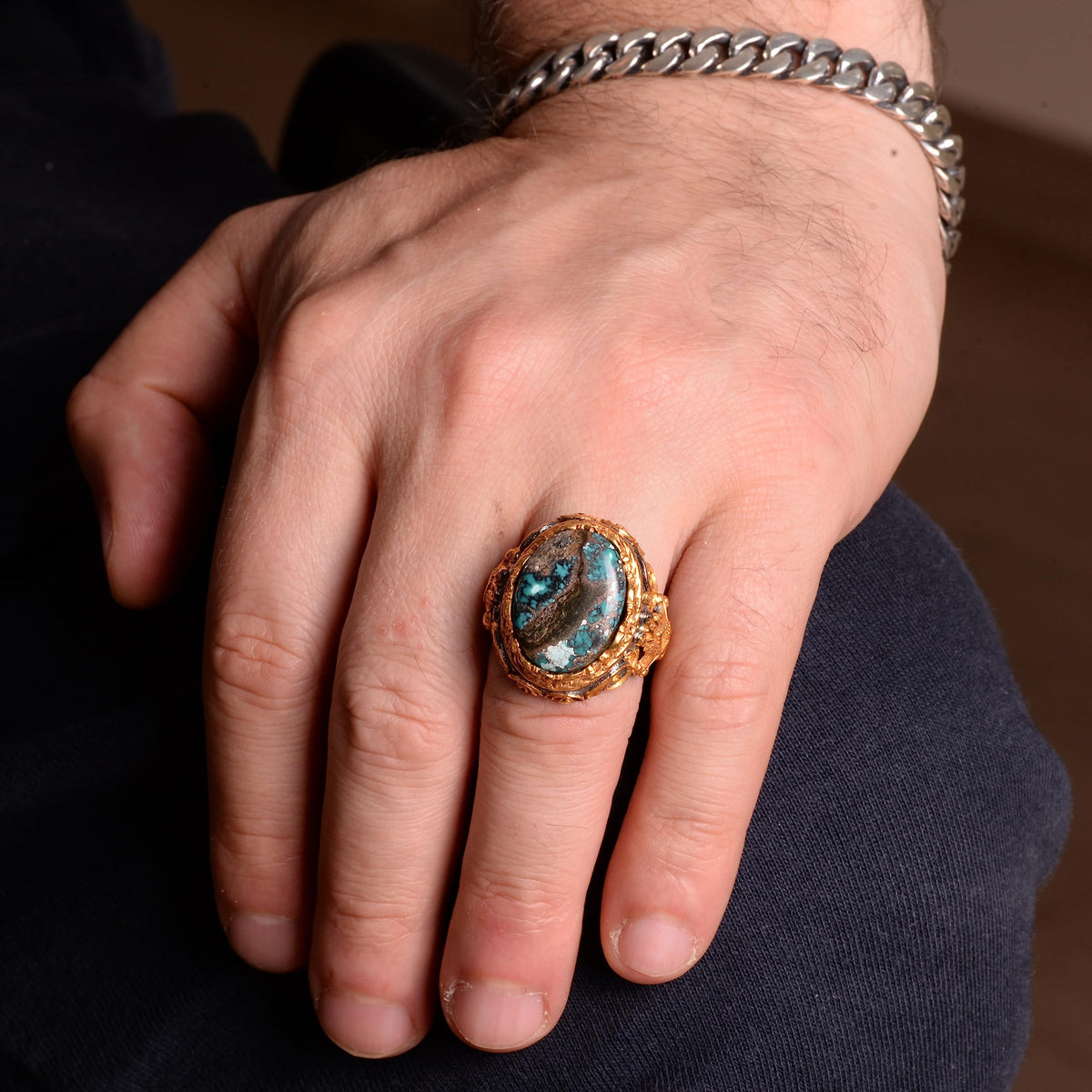 Natural Azurite Stone Ring, Handmade, 925 Sterling Silver — 3