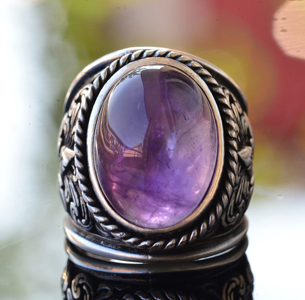 Elegant Stone Collection: 925 Sterling Silver Ring - Natural Stone Selection (Amethyst) — 2