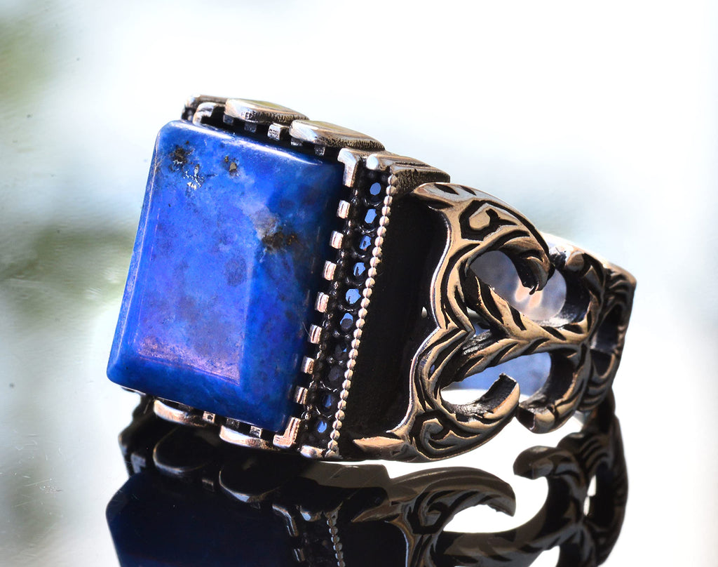 Handcrafted Silver Men's Ring | Natural Lapis Lazuli Stone | Wisdom and Reality Design — 4