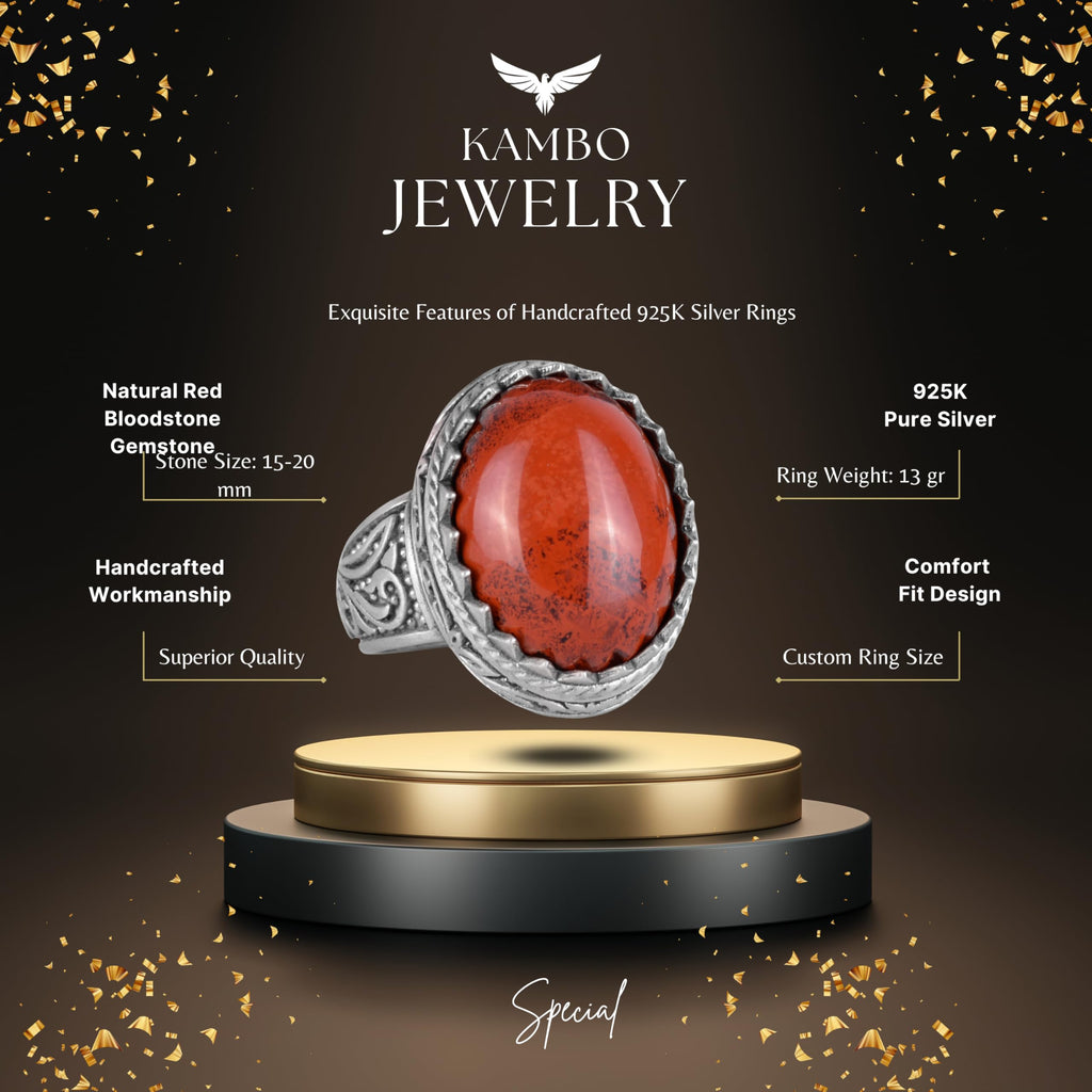 Natural Stone Ring - 925 Sterling Silver Ring (Red Blood Stone) — 3