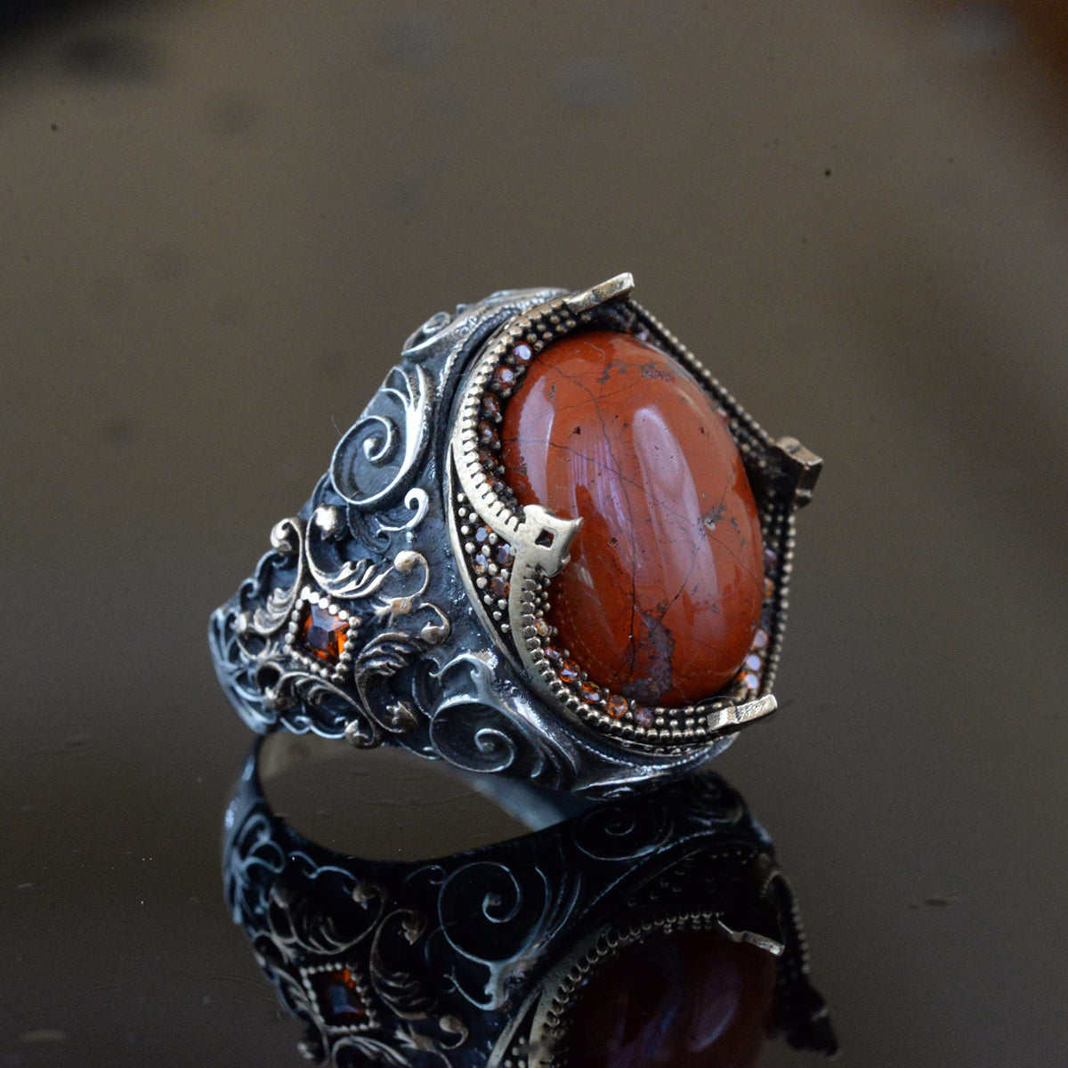 Natural Blood Stone Ring - Minimalist 925 Sterling Silver Ring — 7