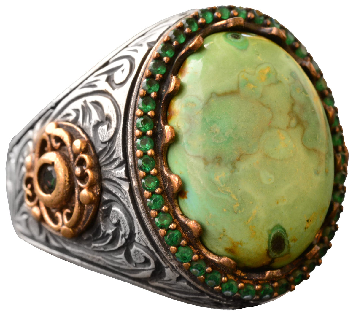 Natural Arizona Turquoise Stone Ring - 925 Sterling Silver Men's Ring