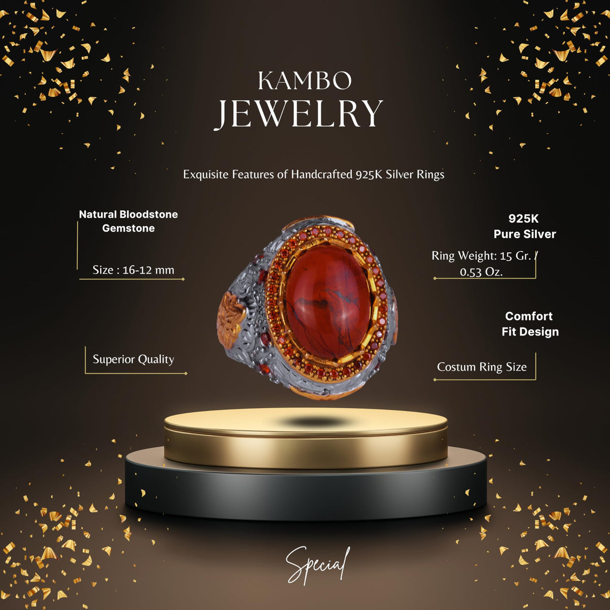 Natural Stone Ring - Sultan Ring - 925 Sterling Silver Ring (Kansit) — 2