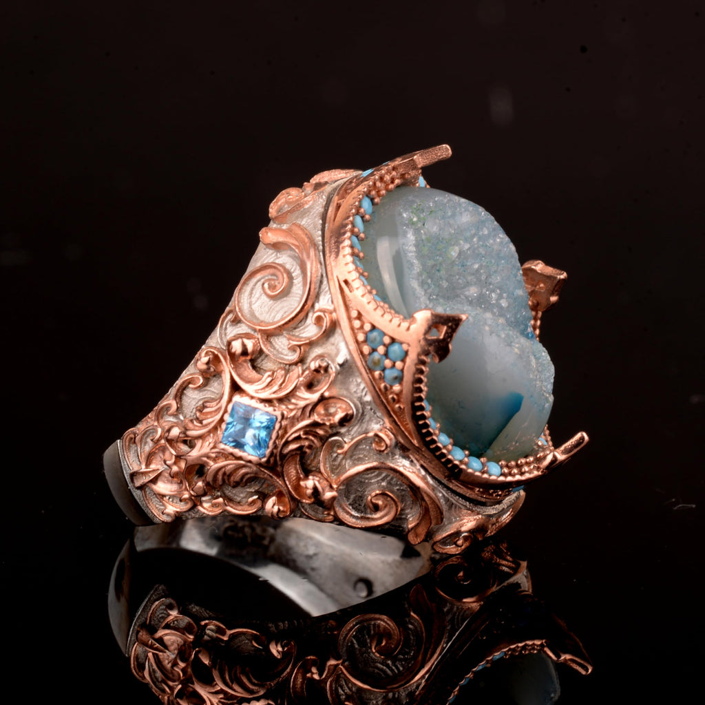 Natural Drusy Crystal Quartz Ring - 925 Sterling Silver — 5