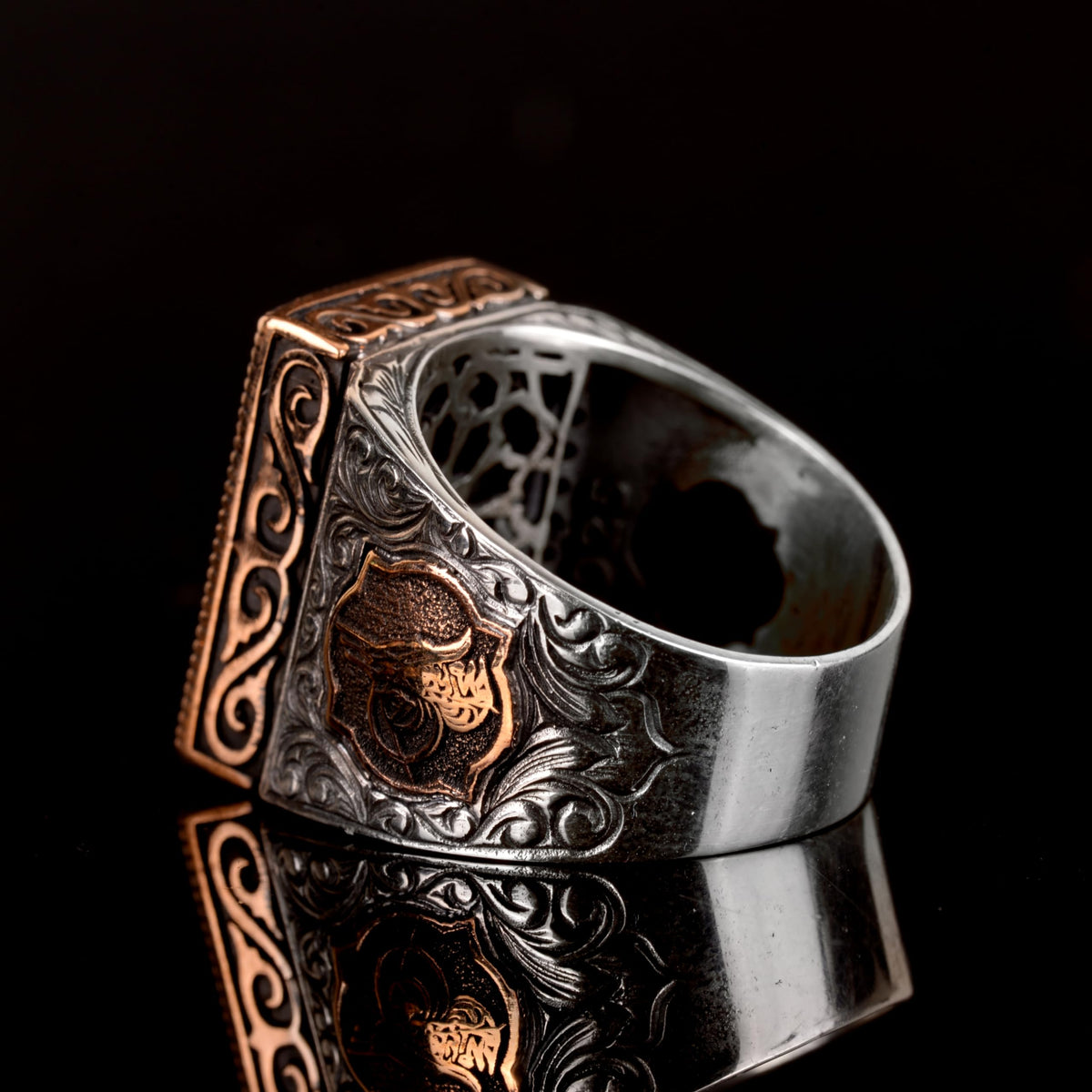 925 Sterling Silver Ring, Artificial Agate Stone Ring, Tughra Ring — 6