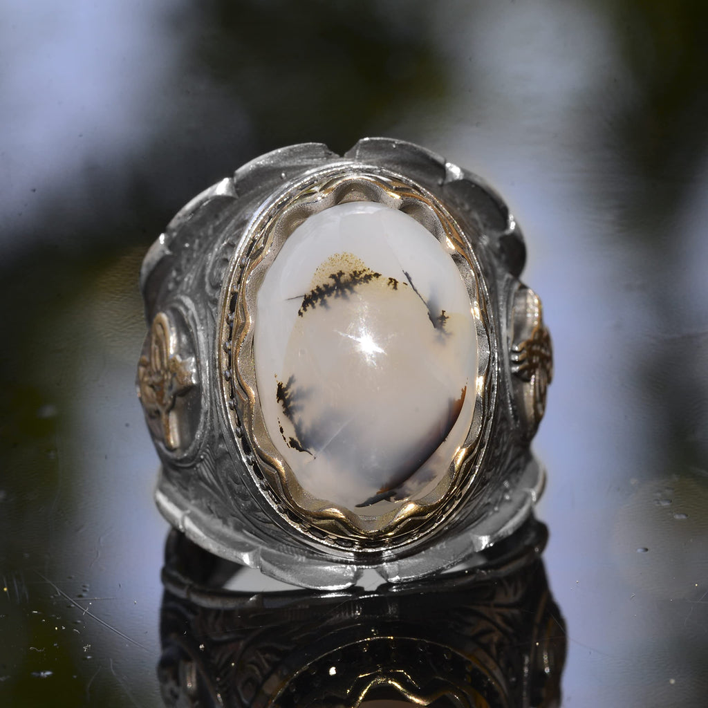 Natural Yemen Agate Stone Ring, 925 Sterling Silver Ottoman Ring — 5