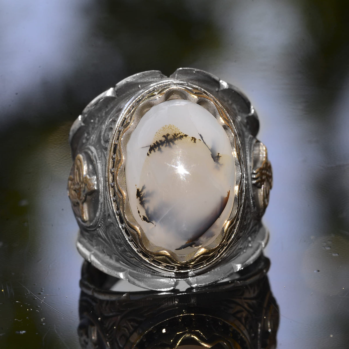 Natural Yemen Agate Stone Ring, 925 Sterling Silver Ottoman Ring — 5