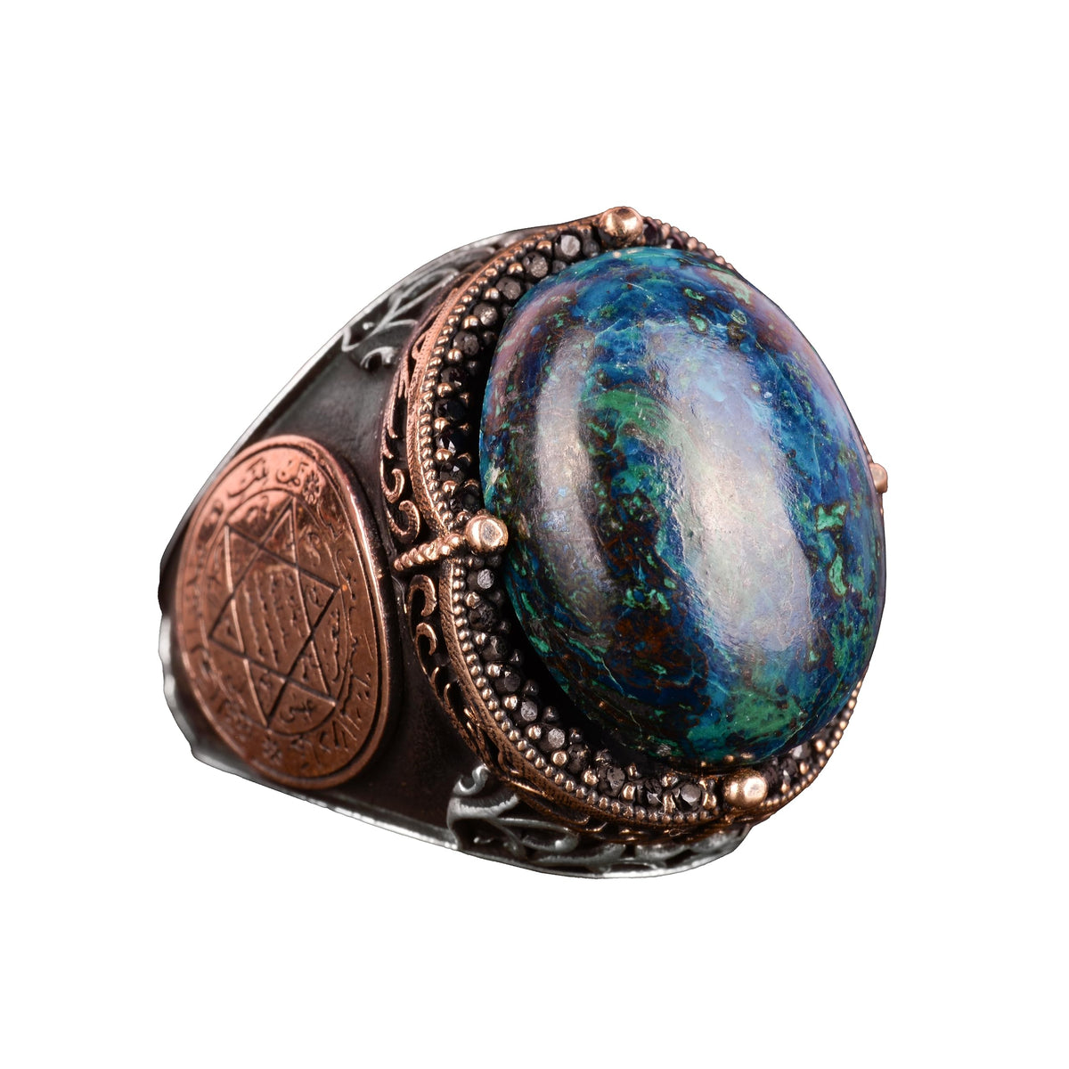 Natural Azurite Stone Ring, Star of David Silver Ring