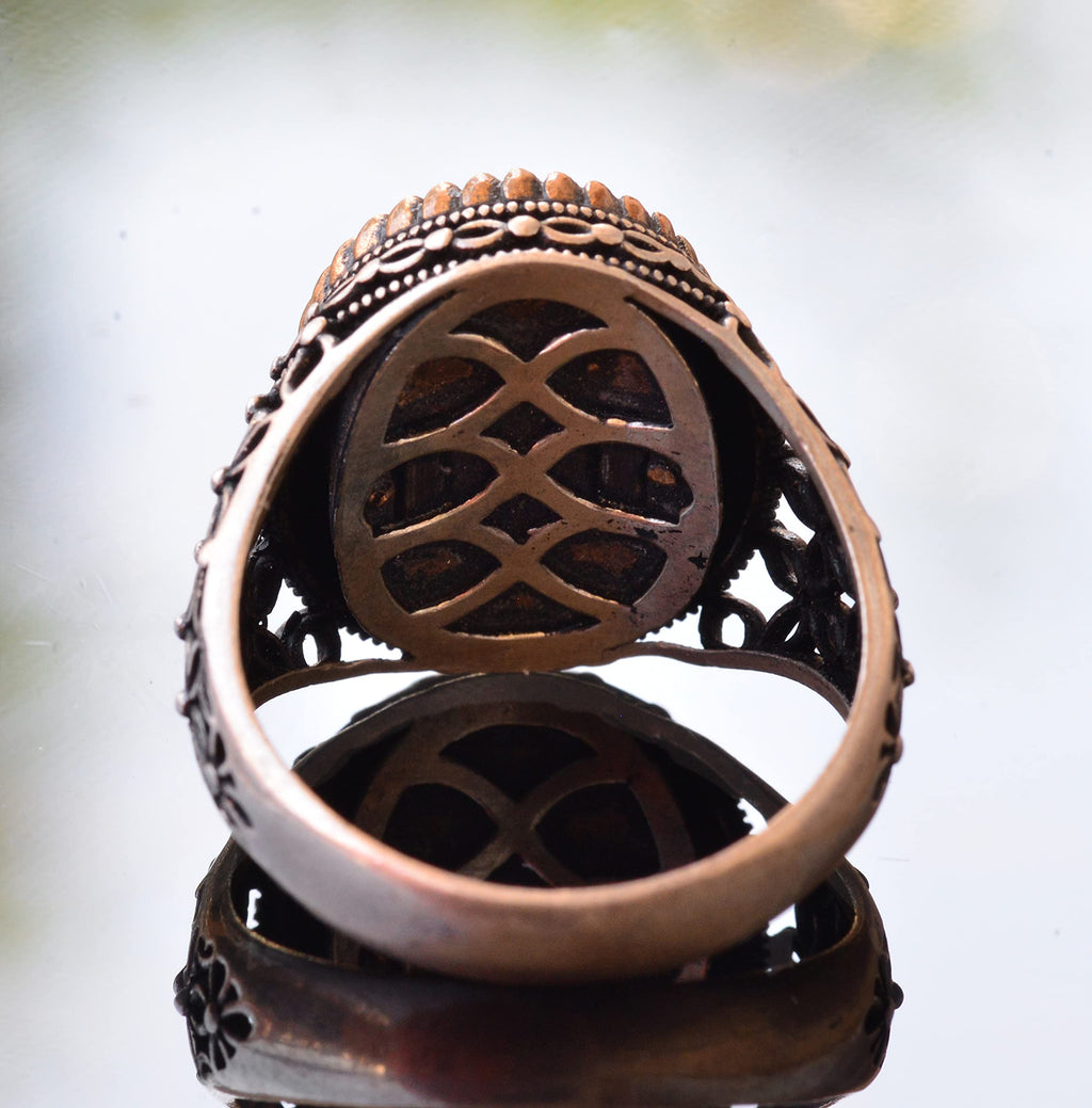 Silver Men's Ring with Natural Garnet Stone — 6