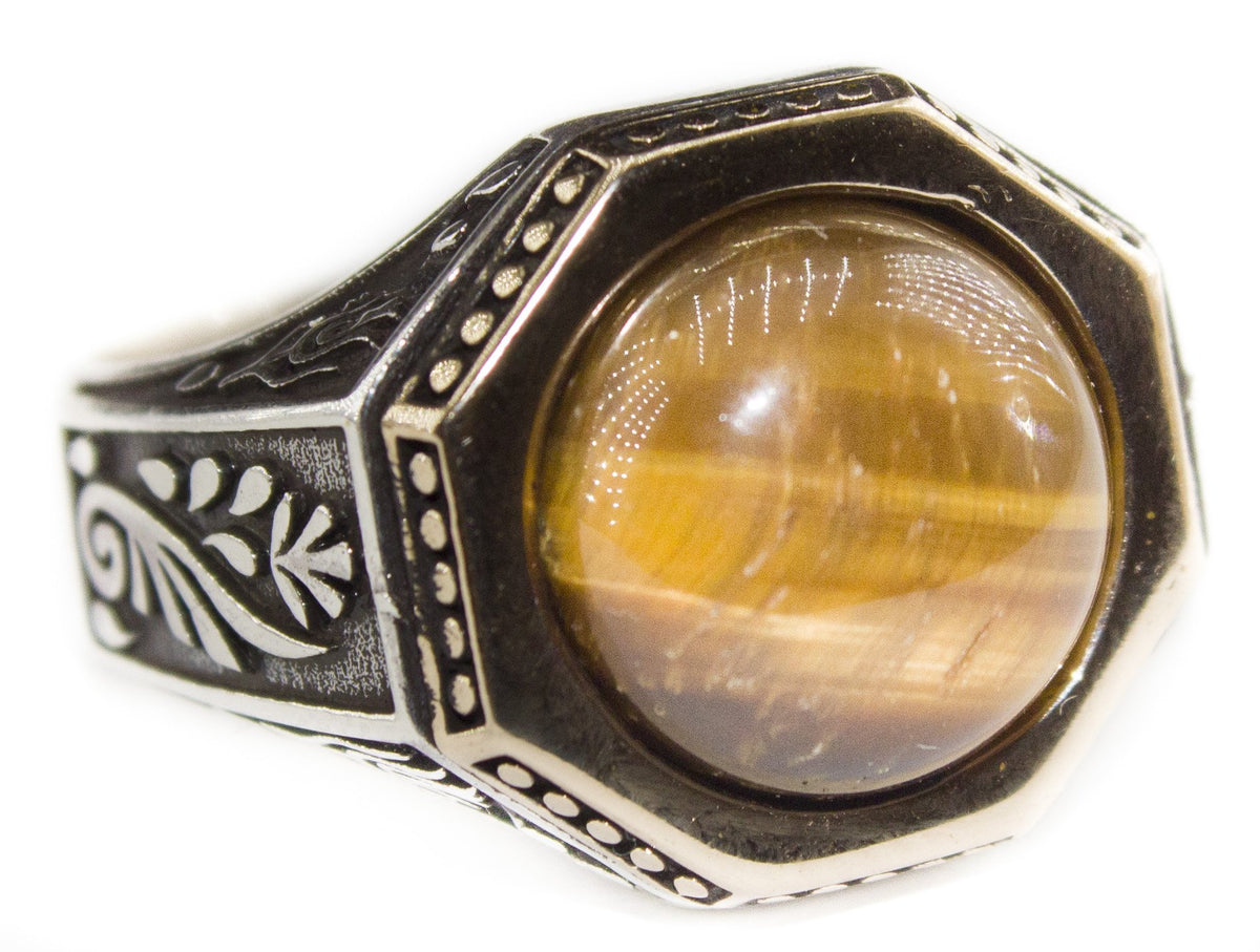 KAMBO Handmade 925 Sterling Silver Men's Ring with Natural Tiger Eye Gemstone, Vintage Statement Jewelry, Elegant Gemsto