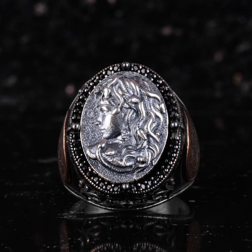 KAMBO Large Men's 925 Sterling Silver Ring – Bronze Star of David Detail – Symbolic Statement Ring (Medusa) — 4