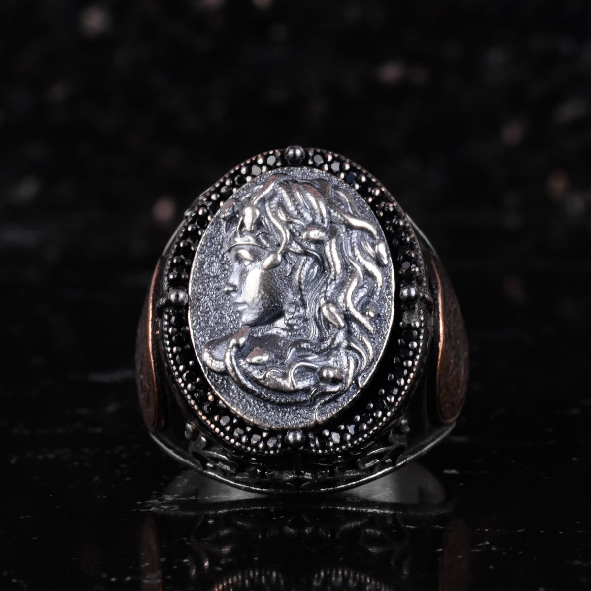 KAMBO Large Men's 925 Sterling Silver Ring – Bronze Star of David Detail – Symbolic Statement Ring (Medusa) — 4