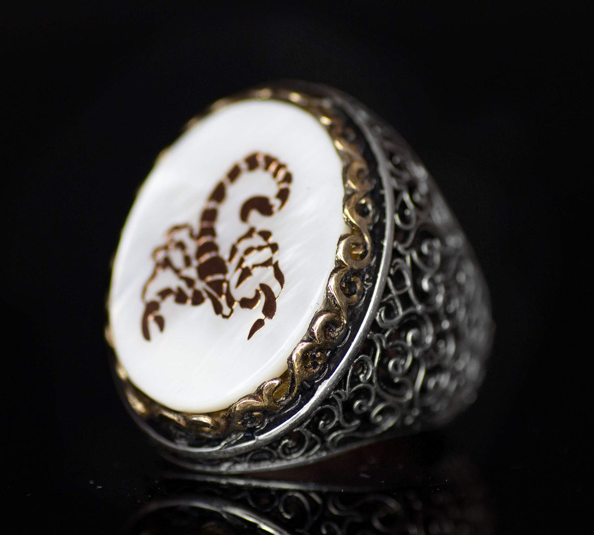 Noble and Symbolic Men's 925 Sterling Silver Ring - Decorated with Scorpio Symbol and Natural Stones — 2