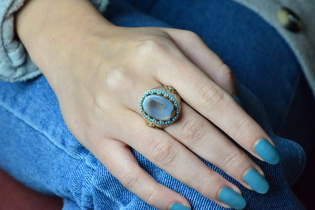 Natural Yemen Agate Stone Ring, Handcrafted 925 Sterling Silver Sultan Men's Ring — 7