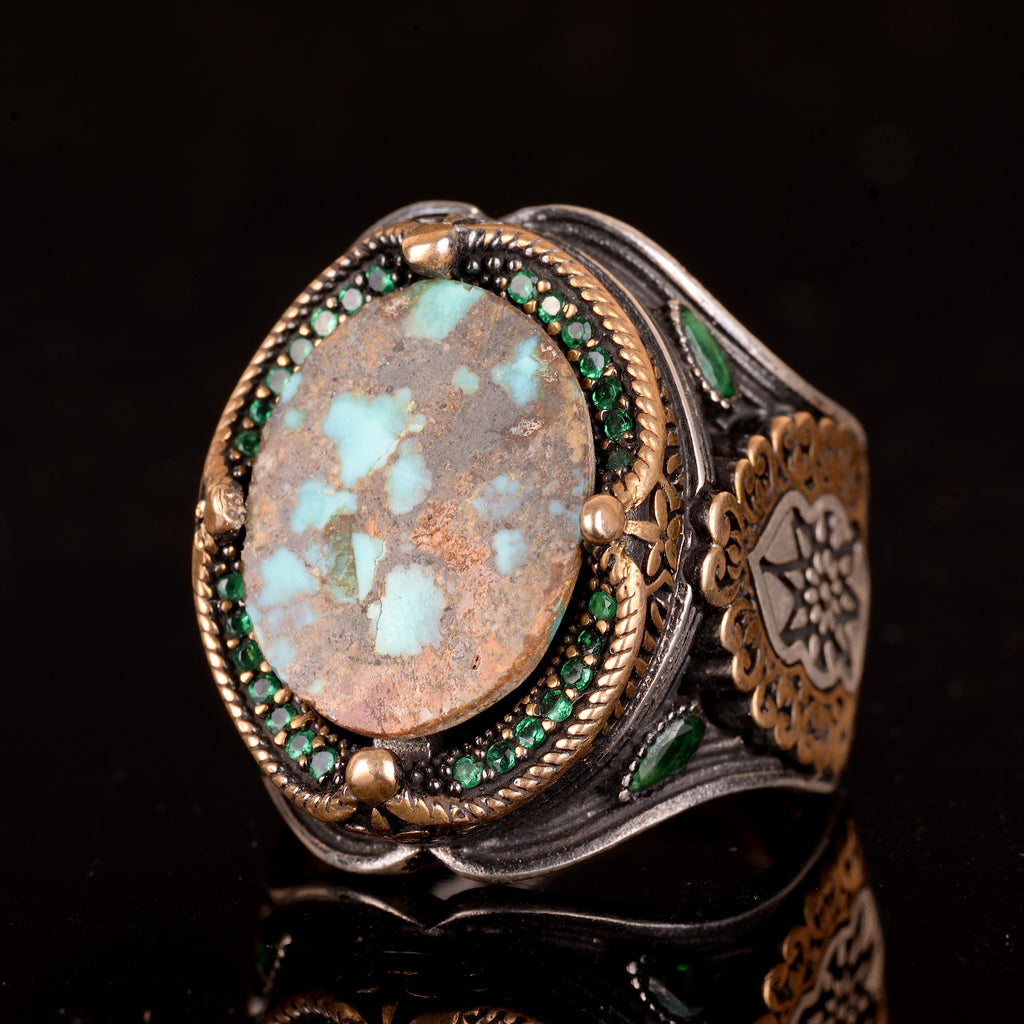 Natural Arizona Turquoise Stone Oval Silver Ring — 4