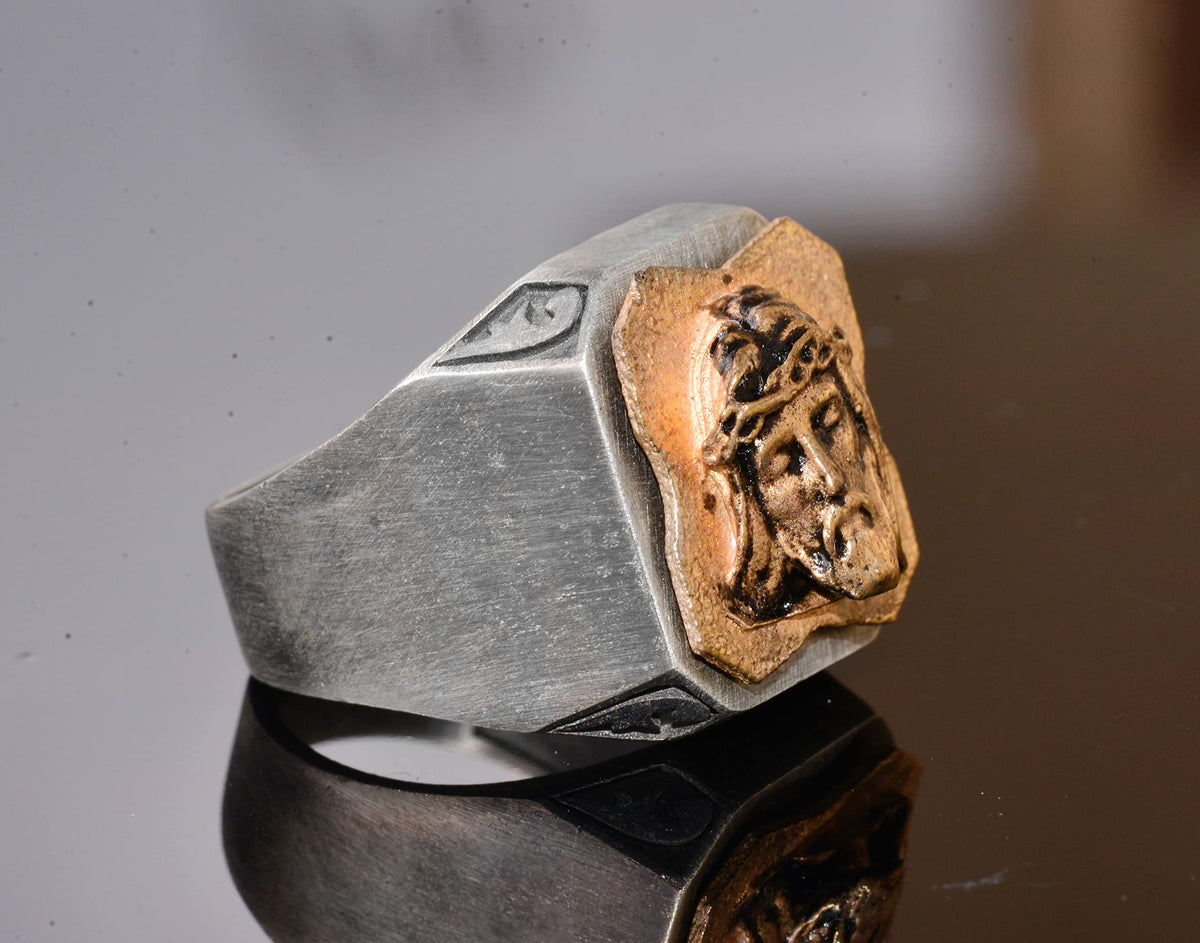 925 Sterling Silver Men's Ring - Seal Ring - Handmade Ring (Jesus) — 7