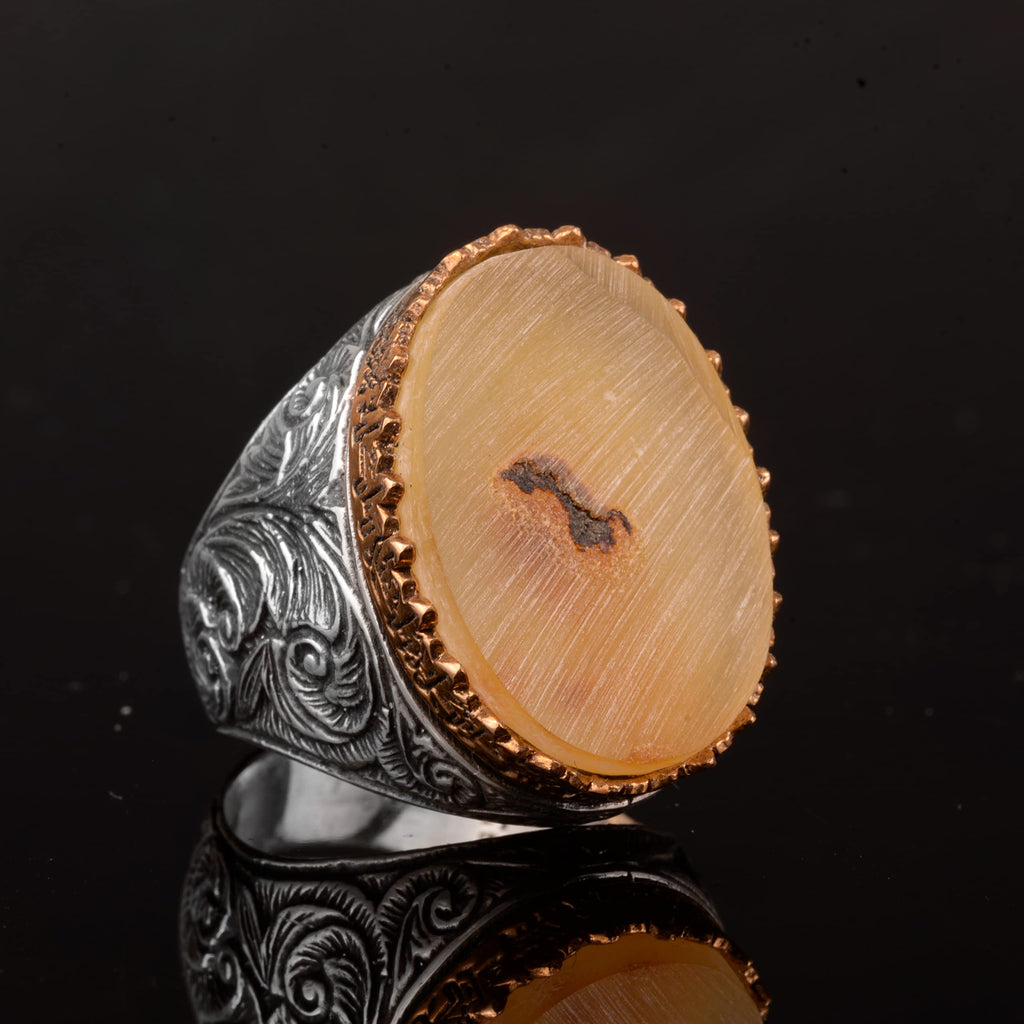 Natural Amber Stone Ring, 925 Sterling Silver — 5
