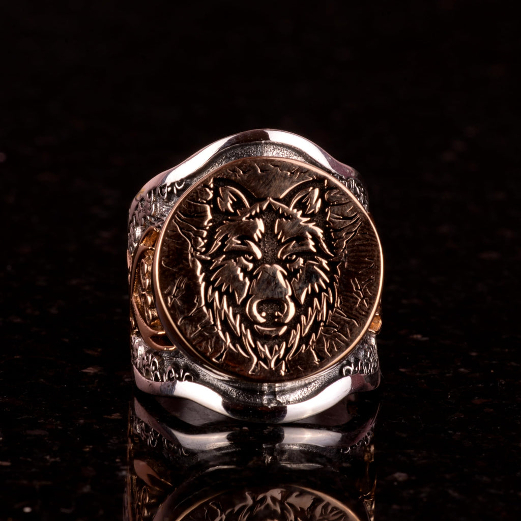 Wolf Head Ring, Sword Detail Silver Ring, 925 Sterling Silver Men's Ring (Customizable) — 7