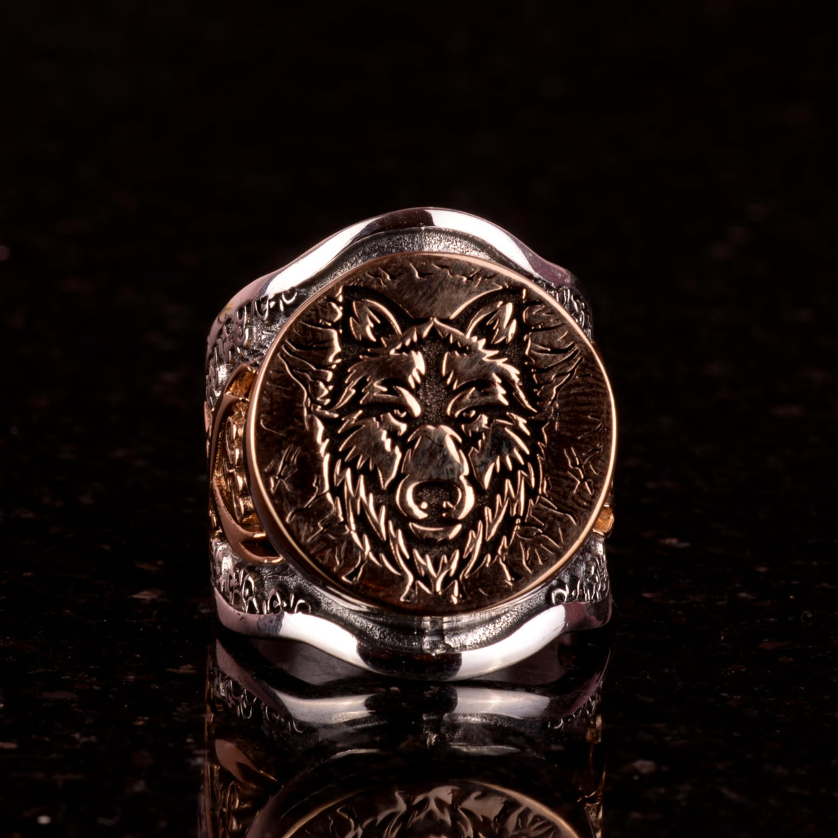 Wolf Head Ring, Sword Detail Silver Ring, 925 Sterling Silver Men's Ring (Customizable) — 7