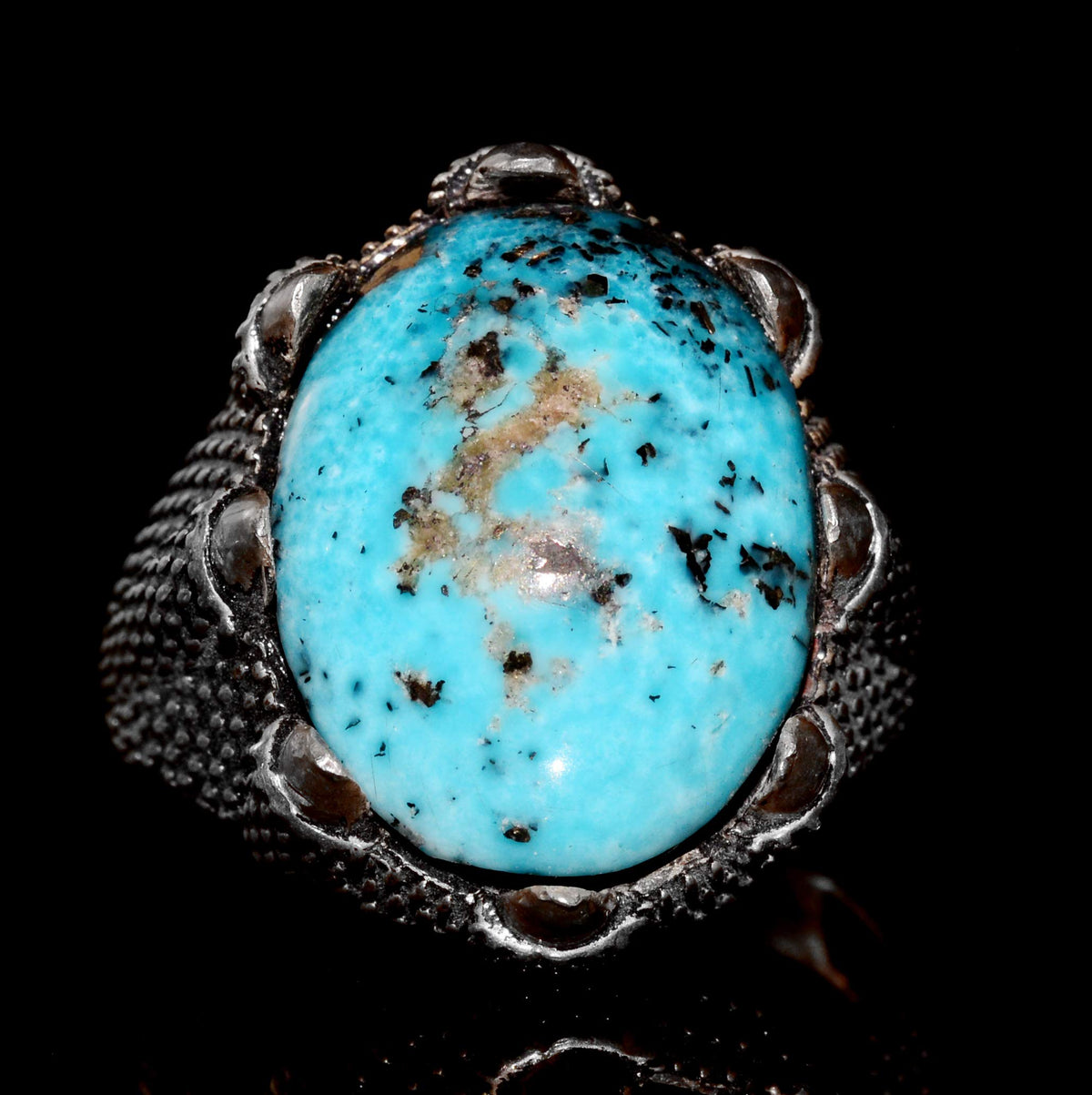 Silver Men's Ring - Arizona Turquoise Natural Stone - Hawk Claw Design (Model-1) — 2