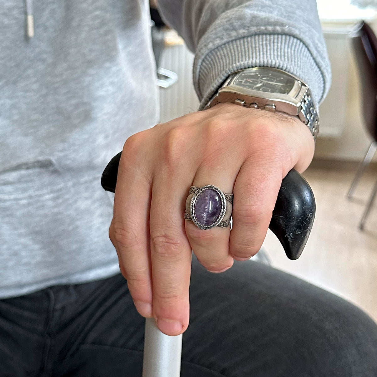 Natural Stone Ring, 925 Sterling Silver Ring, Amethyst — 3