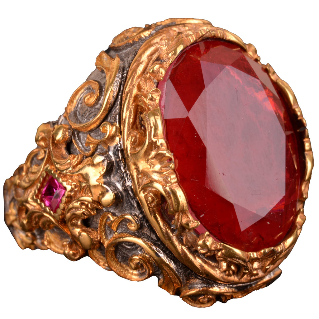 Paraiba Red Stone Ring - Rhodium Plated 925 Sterling Silver - Handcrafted Band Ring