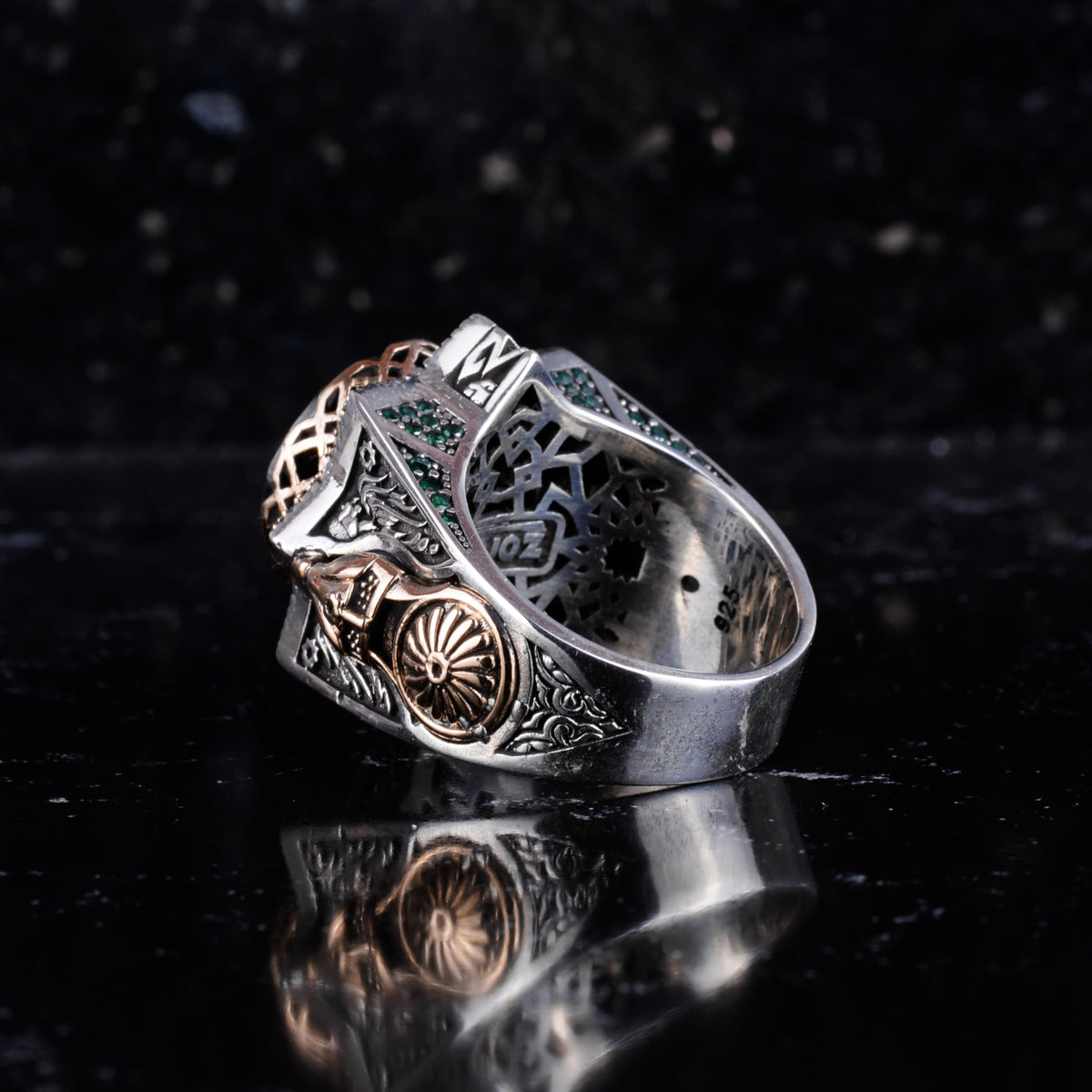 KAMBO Natural Moissanite Stone Ring 925 Sterling Silver Men's Ring Large Star Design Handmade Ottoman Style Statement Jewelry — 7