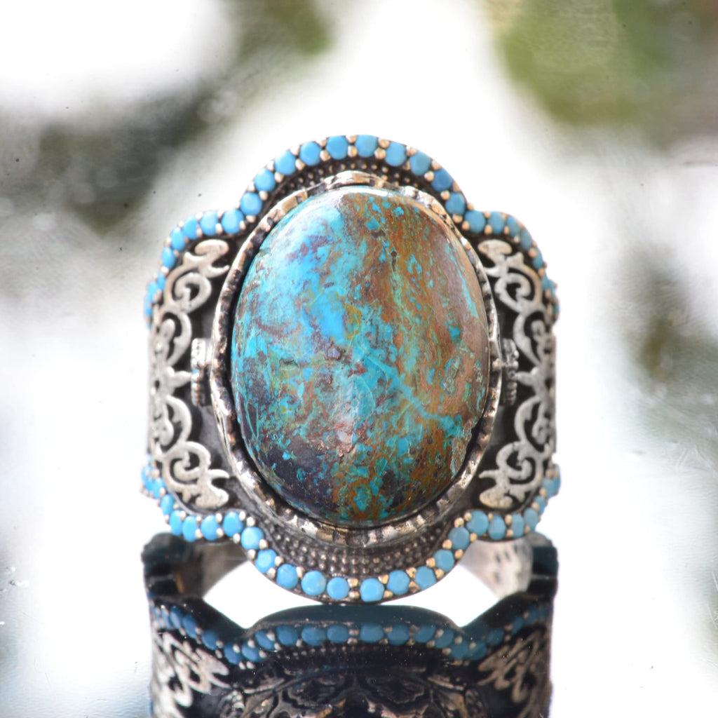 Handmade 925 Sterling Silver Men's Ring - Natural Stone (Chrysocolla) — 3