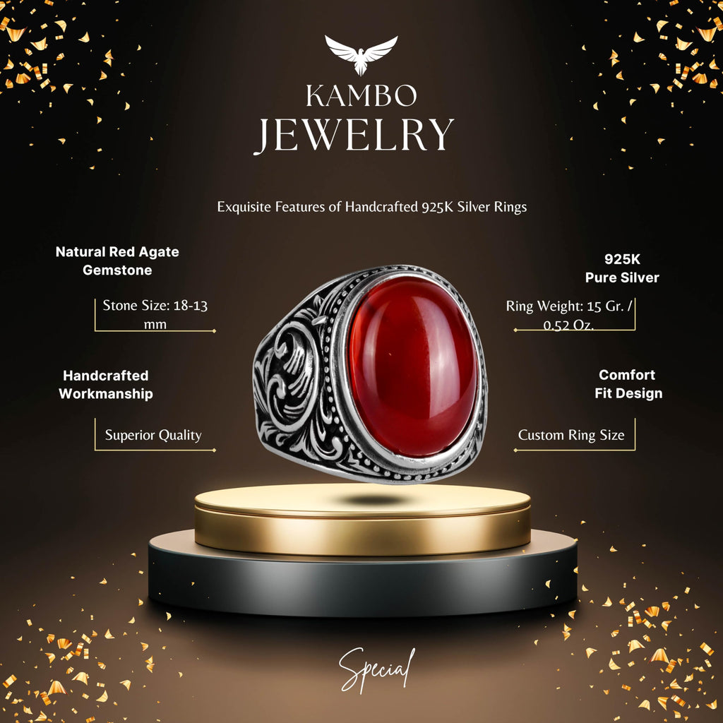 Natural Red Agate Stone Ring — 2