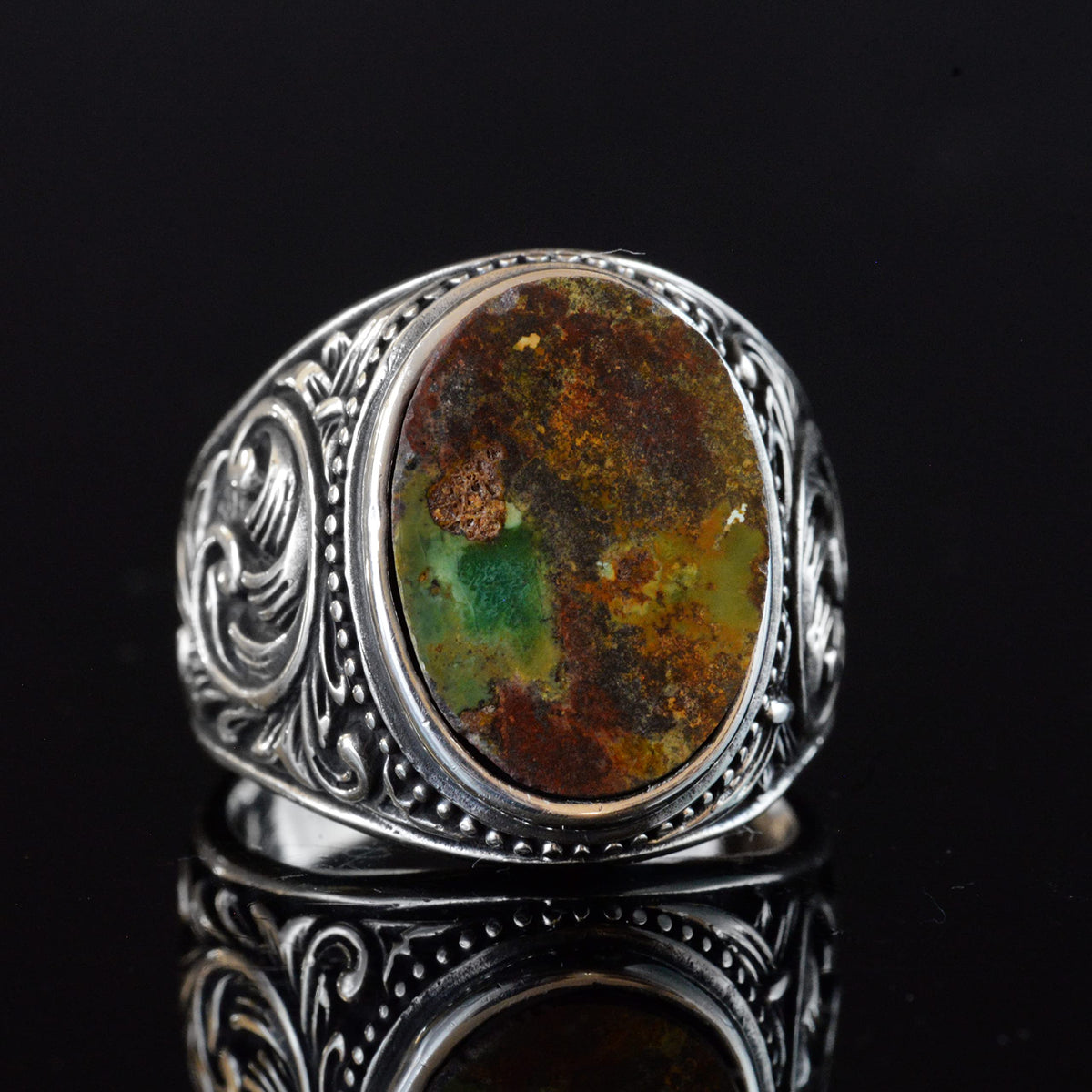 Natural Arizona Green Turquoise Stone Ring, Vintage Design - 925 Sterling Silver Men's Ring, Handcrafted Elegance (Model-2) — 4