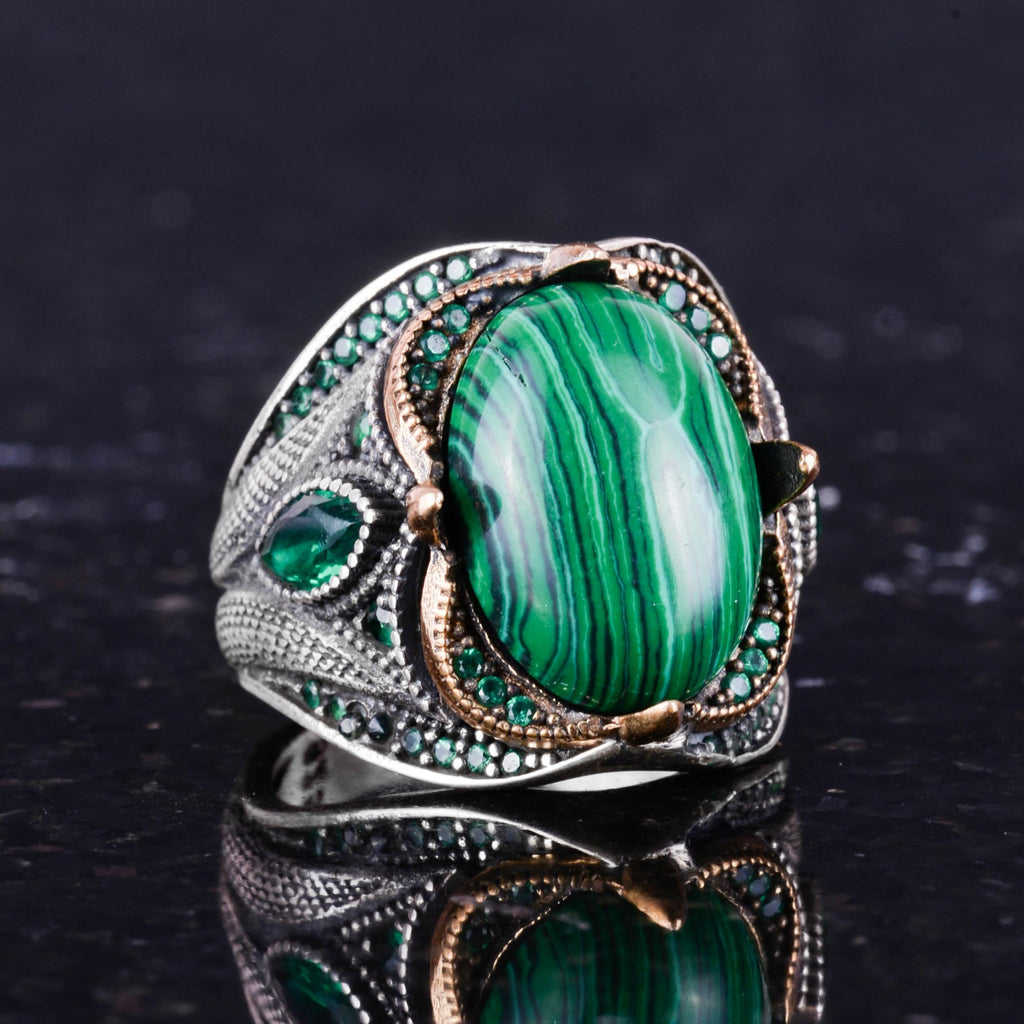 Natural Malachite Stone Ring - 925 Sterling Silver Handmade Ring — 5