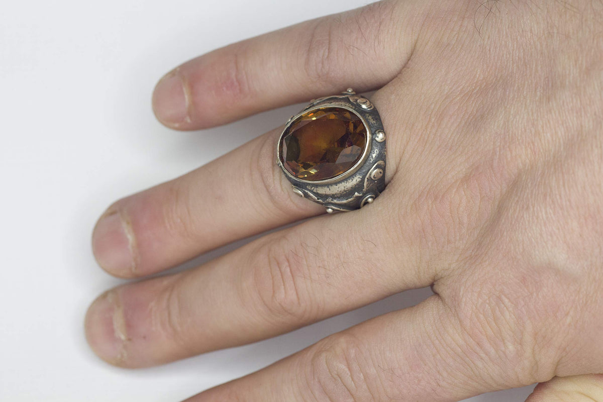 KAMBO 925 Sterling Silver Men's Ring, Synthetic Sunstone — 4