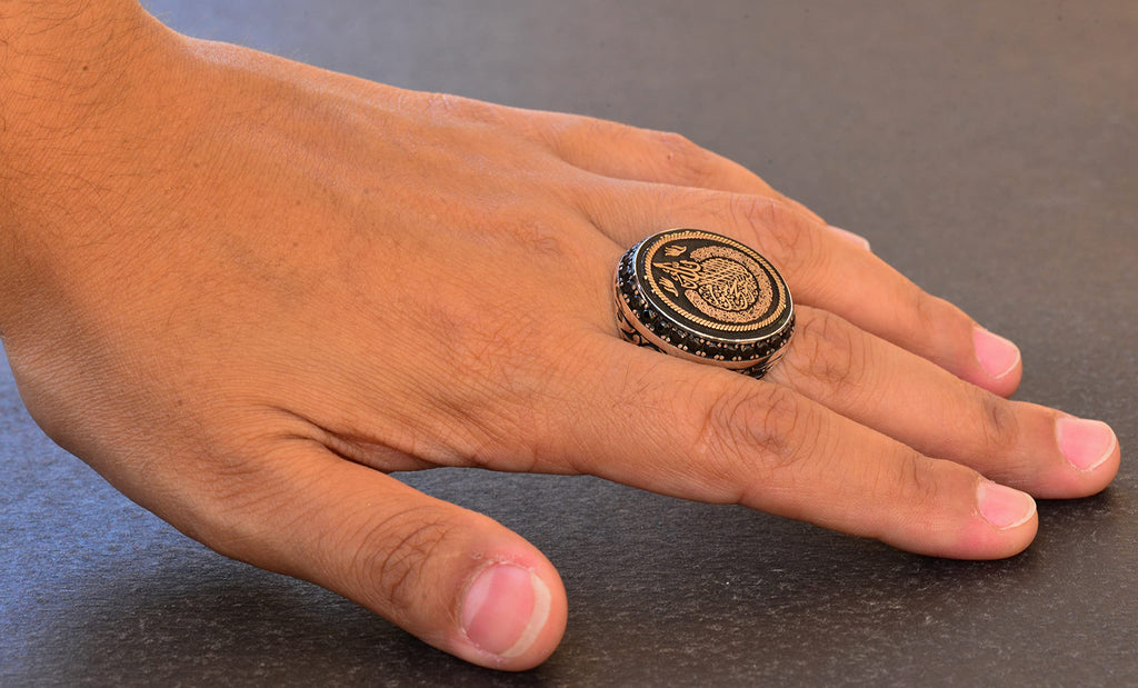 Ayat al-Kursi 925 Sterling Silver Ring – Islamic Men's Ring with Evil Eye Bead (Black) — 6