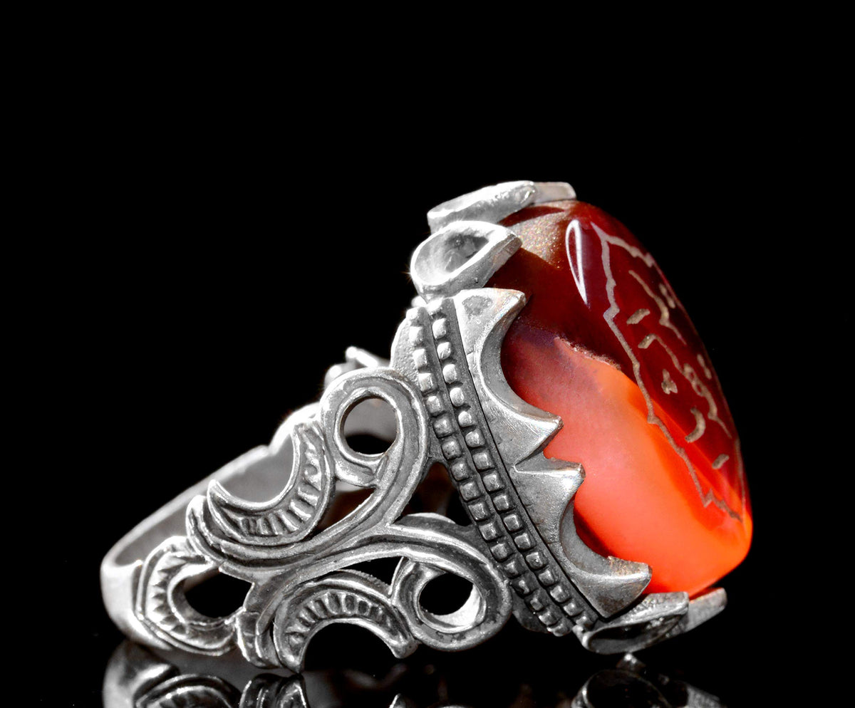 925 Sterling Silver Ring, Islamic Ring, Men's Ring, Natural Agate Stone (Model-5) — 4