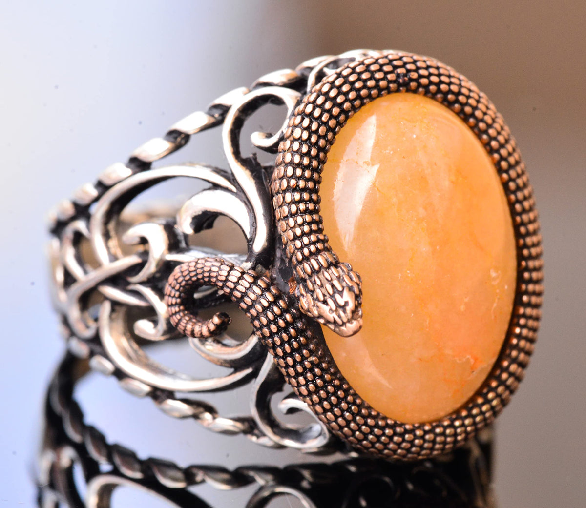925 Sterling Silver Men's Ring - Handmade Elegance with Natural Amber Stone — 3