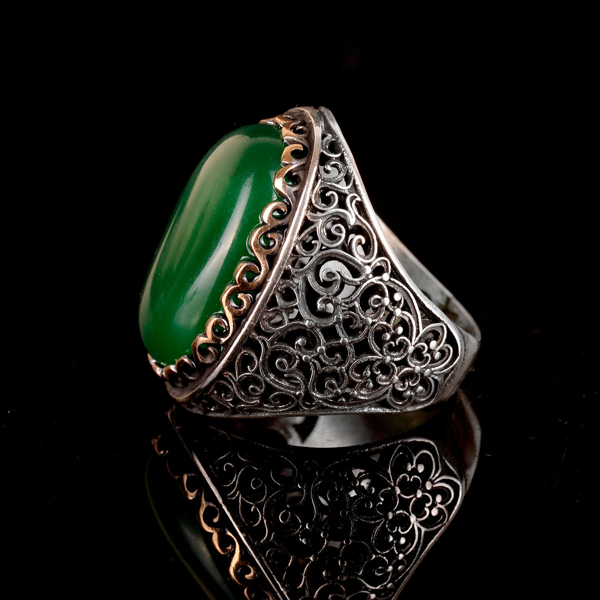 925 Sterling Silver Men's Ring, Natural Jade Ring — 4