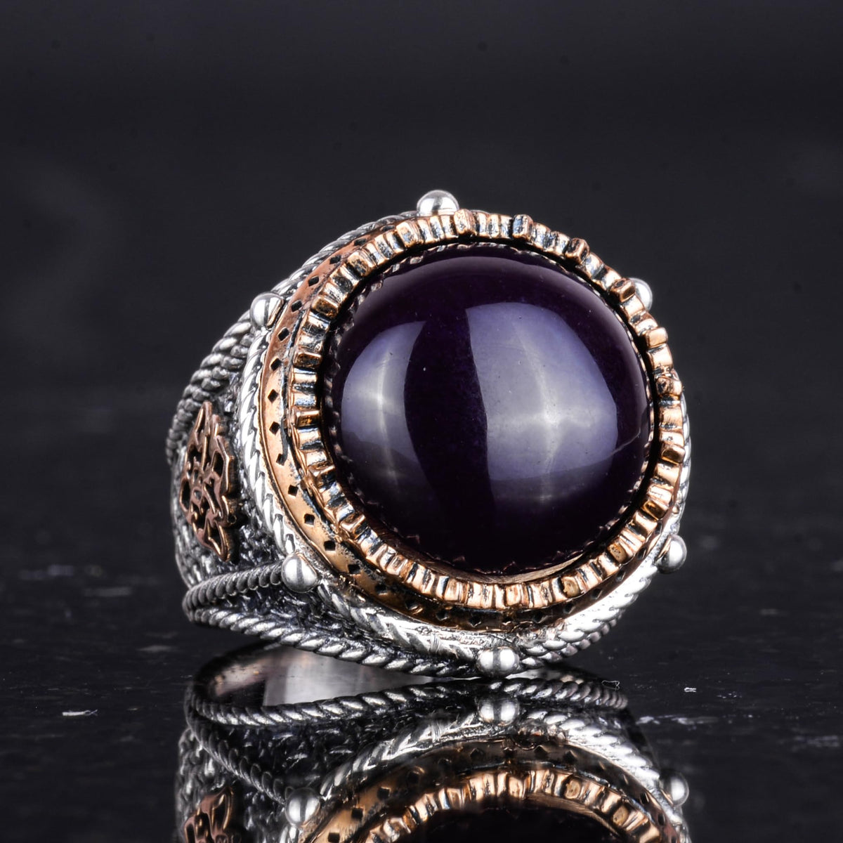 Natural Stone Handmade Ring - 925 Sterling Silver (Onyx) — 5
