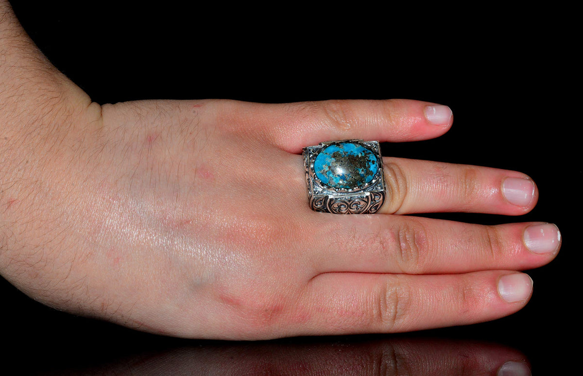 KAMBO Handmade 925 Sterling Silver Men's Byzantine Ring with Natural Pearl Gemstone, Vintage Statement Jewelry, Elegant 