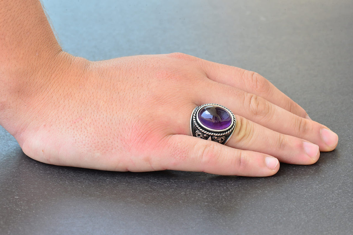 Elegant Stone Collection: 925 Sterling Silver Ring - Natural Stone Selection (Amethyst) — 6