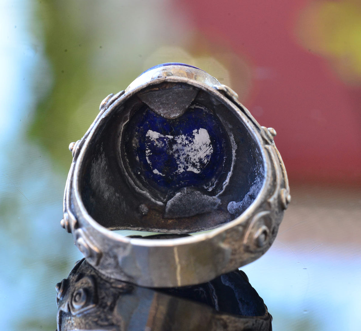 Men's Natural Lapis Lazuli Ring, 925 Sterling Silver, Handcrafted Medieval Design — 8
