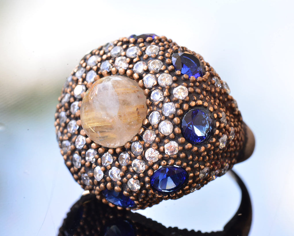 Natural Gold Rutile Quartz Stone Silver Ring — 3