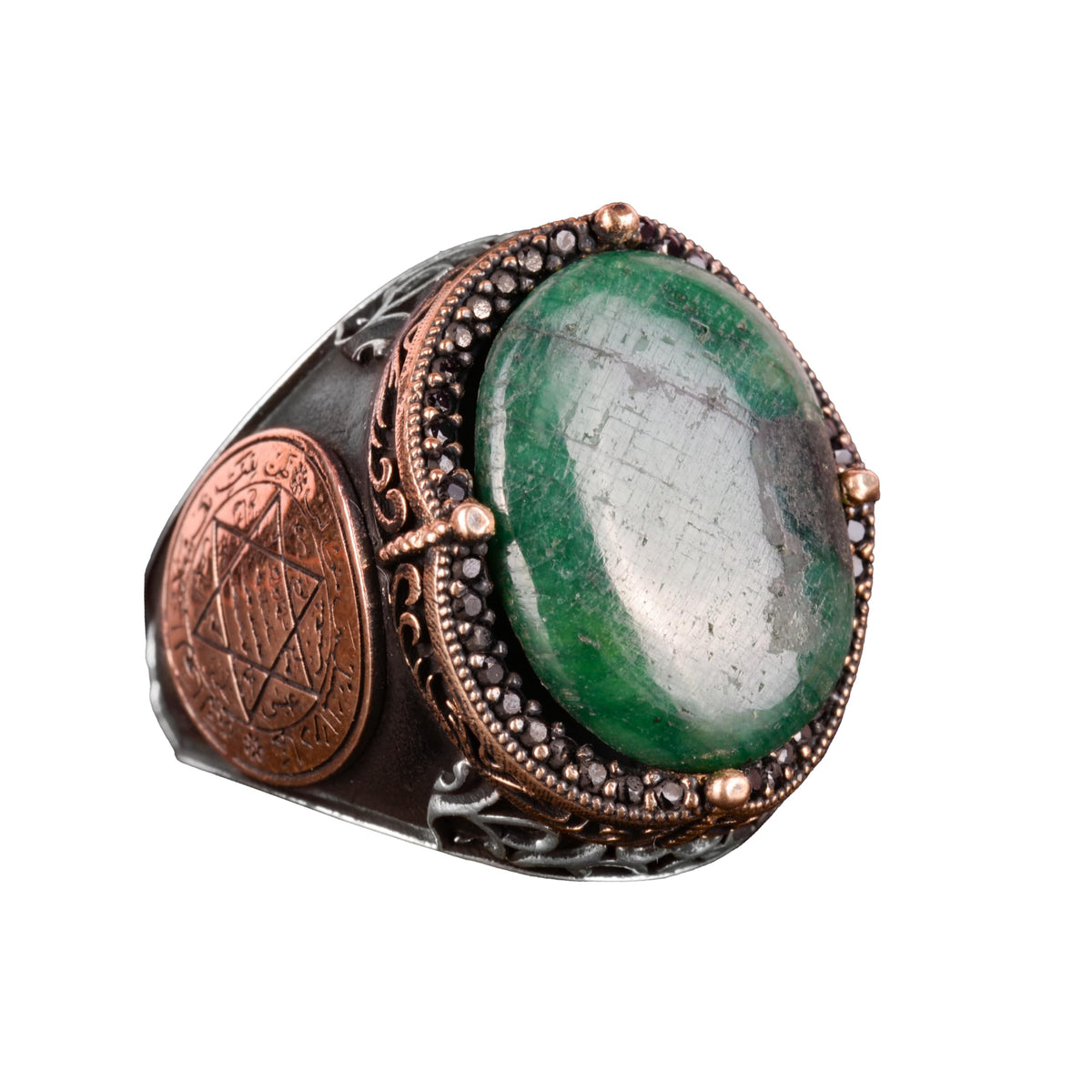 Natural Cabochon Emerald Stone Ring - 925 Sterling Silver Ring