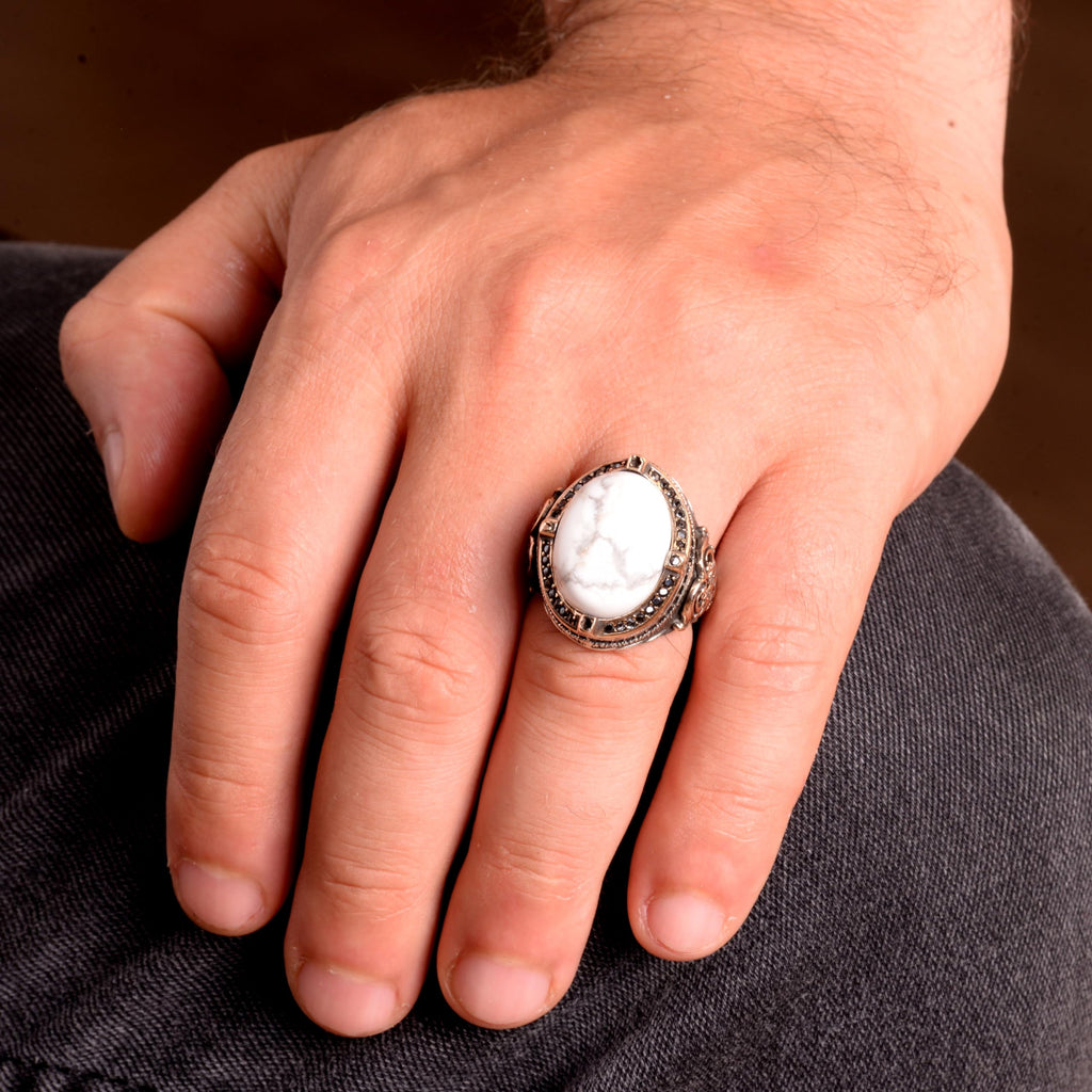Natural Stone Ring, Oval Ring, 925 Sterling Silver Ring — 5